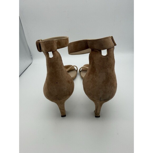 Stuart Weitzman Ankle Strap Sandals Women 9.5 Beige Open Toe Kitten Heel Wedding - Picture 4 of 8